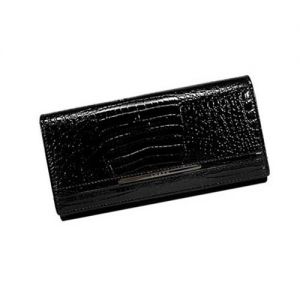 Piękny elegancki czarny lakierowany portfel damski Loren na zatrzask JP-510-RS BLACK FK