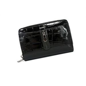Mały czarny skórzany lakierowany modny portfel Loren ze skóry naturalnej 55025-CB BLACK FK