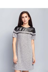 Modna sukienka z elementami eko-skóry MM1101 Light Grey