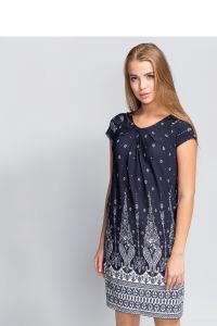 Wzorzysta sukienka o wolnym kroju MM1091 Blue