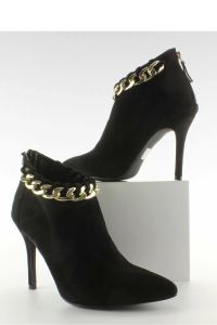 BOTKI NA SZPILCE Z ŁAŃCUSZKIEM XW37273 BLACK SUEDE
