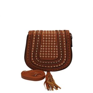 Kamelowa oryginalna torebka listonoszka Be Exclusive z ćwiekami 7230 CAMEL-016