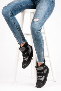 WYSOKIE TRAMPKI Z POŁYSKIEM 3319-019B_G Czarny