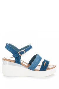 SANDAŁKI NA KOTURNIE DENIM 6100-11BL Niebieski