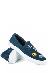 JEANSOWE SLIPONY Z NASZYWKAMI B793-12D.BL Niebieski