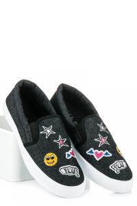 JEANSOWE SLIPONY Z NASZYWKAMI B793-1B Czarny