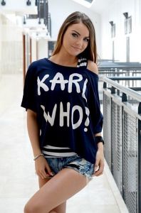 Bluzka 2 w 1 bokserka w paski + crop top z napisem