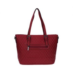 Oryginalna bordowa duża pikowana torba Eleganci z paskiem E 6505 BORDO