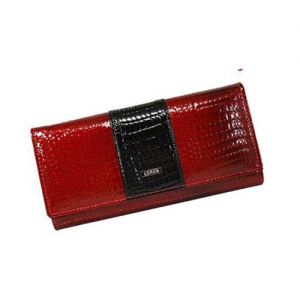 Czerwony skórzany lakierowany portfel damski Loren z czarną wstawką 72032-RS RED FK