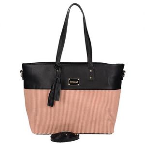 Czarna duża modna torba Monnari z karbowaną fakturą w pudrowym odcieniu BAG 8410-004 J 16