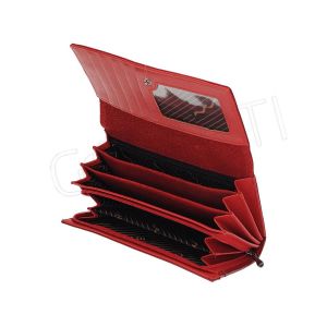 Stylowy czerwony duży portfel Cavaldi z motywem w kwadraty P20-3 RED FK-005