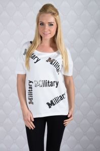 Bluzka z napisem Military i cekinami