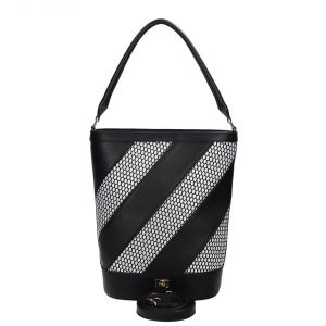 Czarny elegancki worek shopper Nobo z motywem w paski NBAG-C1680-020
