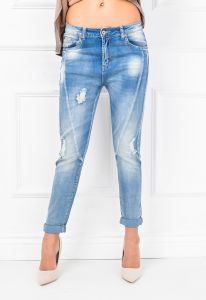 Jasne jeansy boyfriendy regular fit rozdarcia