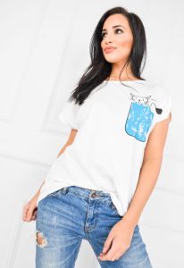 T-shirt nadruk kieszonka i kotek