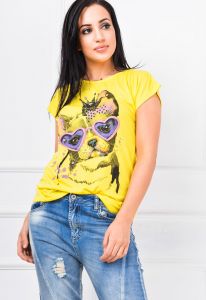T-shirt damski nadruk piesek w okularach