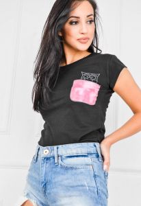 T-shirt damski kieszonka z sową