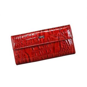 Piękny błyszczący lakierowany czerwony portfel skórzany Loren ze skóry naturalnej 72044-RN RED FK