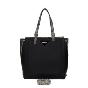 Czarna modna duża torba Monnari na ramię z motywem skóry węża BAG W17 0231-020