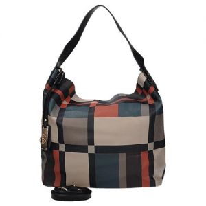 Brązowa torba worek Dudlin z motywem w kratę 8035-239CF BROWN