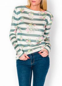 Sweter paski kwiaty