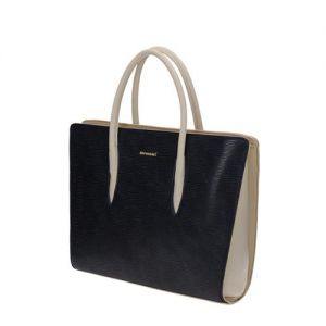 Granatowa elegancka torba shopper z beżowymi uchwytami BAG W17 0380-013