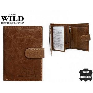 Brązowy skórzany wyjątkowy portfel męski Always Wild zapinany na napę N4L-GT BROWN