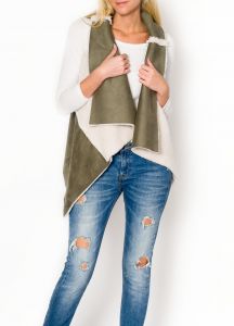 - 30% SALE Dwustronny bezrękawnik łączone materiały waterfall