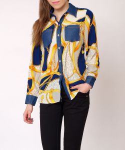 Wzorzysta koszula jeans szyfon