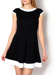 -25% SALE CZARNY Sukienka rozkloszowana z kontrastową lamówką